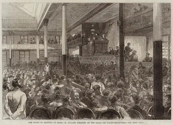 Das Recht auf Versammlung in Paris, M. Ducasse spricht im Salle des Folies-Belleville